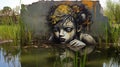 Nature\'s Reflection: A Dark Gold And Gray Street Art Mural