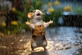 Nature\'s Spa Day: Adorable Hamster Soaking in the Rain