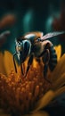 Bee Close-Up on a Flower. Generative AI