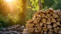 Nature's Warm Embrace: Stacked Firewood in Log Cabin Style