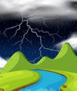 Nature scene with lightning and raining at night Royalty Free Stock Photo