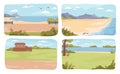 Nature scene, picturesque views cartoon set