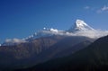 Nature Scene of Top of Mt. Machapuchare is a mountain in the Annapurna Himalayas of north central Nepal seen from Poon Hill, Nepal Royalty Free Stock Photo