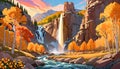 Nature scenic rugged canyon waterfall river golden color mountain