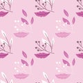 Nature seamless abstract botany pattern with simple berry print. Pink pastel background. Abstract ornament