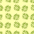 Nature seamless doodle pattern with bright green foliage leaf silhouettes. Light yellow background Royalty Free Stock Photo