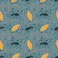 Nature seamless pattern with ants and leaves Royalty Free Stock Photo
