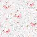 Nature seamless pattern with cute birds happy on sweet garden