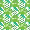 Nature seamless pattern. Hand drawn abstract tropical summer background palm, monstera leaves in silhouette, line art Royalty Free Stock Photo