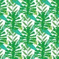 Nature seamless pattern. Hand drawn abstract tropical summer background palm, monstera leaves in silhouette, line art Royalty Free Stock Photo