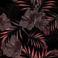 Nature seamless pattern. Hand drawn tropical summer brown background.