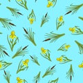 Nature seamless pattern with iris and cattail. Royalty Free Stock Photo