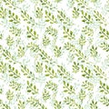 Nature seamless pattern pattern hand drawn green sprigs leaves. Royalty Free Stock Photo