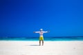 Nature. Seashore. Happy free Man Raising His Hands or Open arms Royalty Free Stock Photo