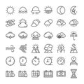 Nature seasonal and time thin line icon set