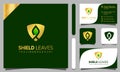 Nature shield leaf luxury logo design vector illustration with line art style vintage, modern company business card template Royalty Free Stock Photo