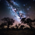 nature sky landscape milky way tree silhouette night universe space star. Generative AI.