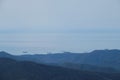 Nature south of Russia. View of transport ships in city of Tuapse from top of Mount Peus. View of silhouette cargo ship