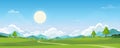 Nature Spring Rural landscape,Green Field with Cloud and Blue Sky,Vector horizon panoramic Natural Countryside with forest tree Royalty Free Stock Photo