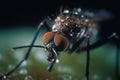 Nature Survivor: Close-up image of a mosquito feeding on a leaf in its natural habitat