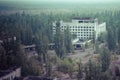 Pripyat city center and hotel Polese, Chernobyl zone Royalty Free Stock Photo