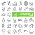 Nature thin line icon set, environment symbols collection, vector sketches, logo illustrations, conservation signs Royalty Free Stock Photo