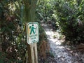 Nature trail sign with hiker and path and trees Royalty Free Stock Photo