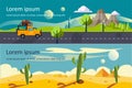 Nature tranquil desert and mountain landscape horizontal banners with space for text, travel concept vector