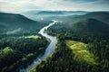 Nature travel summer view water river landscape trees green sky forest mountains Royalty Free Stock Photo