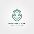 Nature tree care logo vector design, line art hand and tree logo vector symbol illustration design Royalty Free Stock Photo