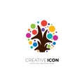 Nature tree logo with people care design combination, colorful Royalty Free Stock Photo