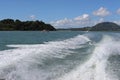 Nature of tropical islands in the ocean,waves and splashes, speedboat ride