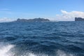 Nature of tropical islands in the ocean,waves and splashes, speedboat ride