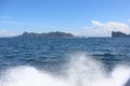 Nature of tropical islands in the ocean,waves and splashes, speedboat ride