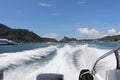 Nature of tropical islands in the ocean,waves and splashes, speedboat ride