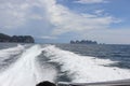 Nature of tropical islands in the ocean,waves and splashes, speedboat ride