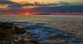 Nature in twilight period which including of sunrise over the sea and the nice beach. Summer beach with blue water and Royalty Free Stock Photo