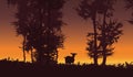 Nature vector background. Forest sunset landscape with goat. Royalty Free Stock Photo