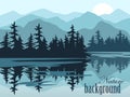 Nature vector background, landscape with mountains and pine forest Royalty Free Stock Photo