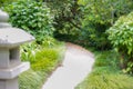 Nature view of Japanese garden and Stone Walk Way Path Middle Garden background Royalty Free Stock Photo