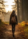 Nature Walk: An invigorating capture of someone enjoying a brisk morning walk autumn forest, harnessing the outdoors to