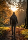 Nature Walk: An invigorating capture of someone enjoying a brisk morning walk autumn forest, harnessing the outdoors to