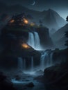 nature with waterfall, Generative Ai illustation,