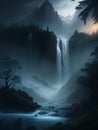 nature with waterfall, Generative Ai illustation,