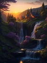 nature with waterfall, Generative Ai illustation,