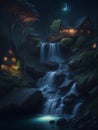 nature with waterfall, Generative Ai illustation,