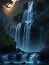 nature with waterfall, Generative Ai illustation,