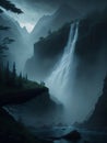 nature with waterfall, Generative Ai illustation,