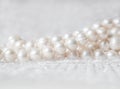 Nature white string of pearls on a sparkling background in soft focus, with highlights Royalty Free Stock Photo