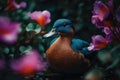 Nature and Wildlife A Cinematic Shot of Vibrant Morning Glory Flower and Ducks